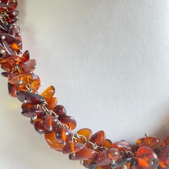 Vintage Deep  Saturation Amber Asymmetrical Bead Necklace - Picture 5 of 8